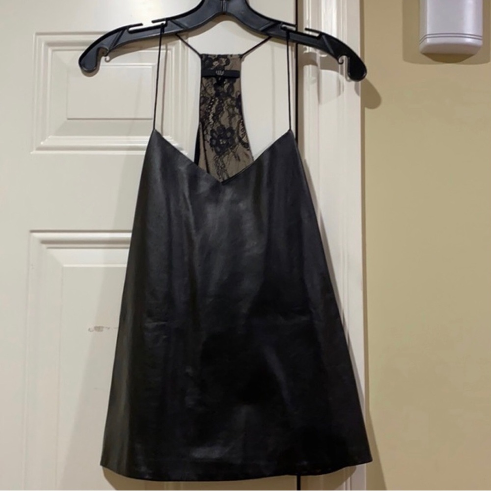 TIBI BLACK LEATHER SILK cami